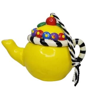 Vintage 1994 Mary Engelbreit Collection Teapot Ornament‎ Yellow Multi Color 3"H